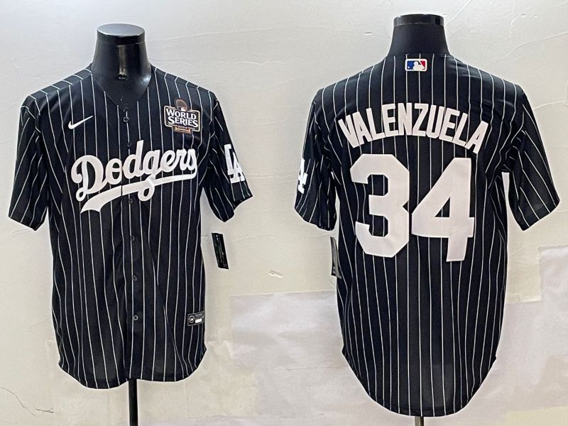 Men Los Angeles Dodgers 34 Valenzuela Black Stripe Jointly Name 2025 Nike MLB Jersey style 4